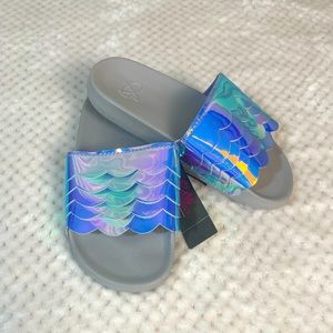 NWT - Girls Unicorn Mermaid Slides Reflective Rainbow Color Changing Wave Design